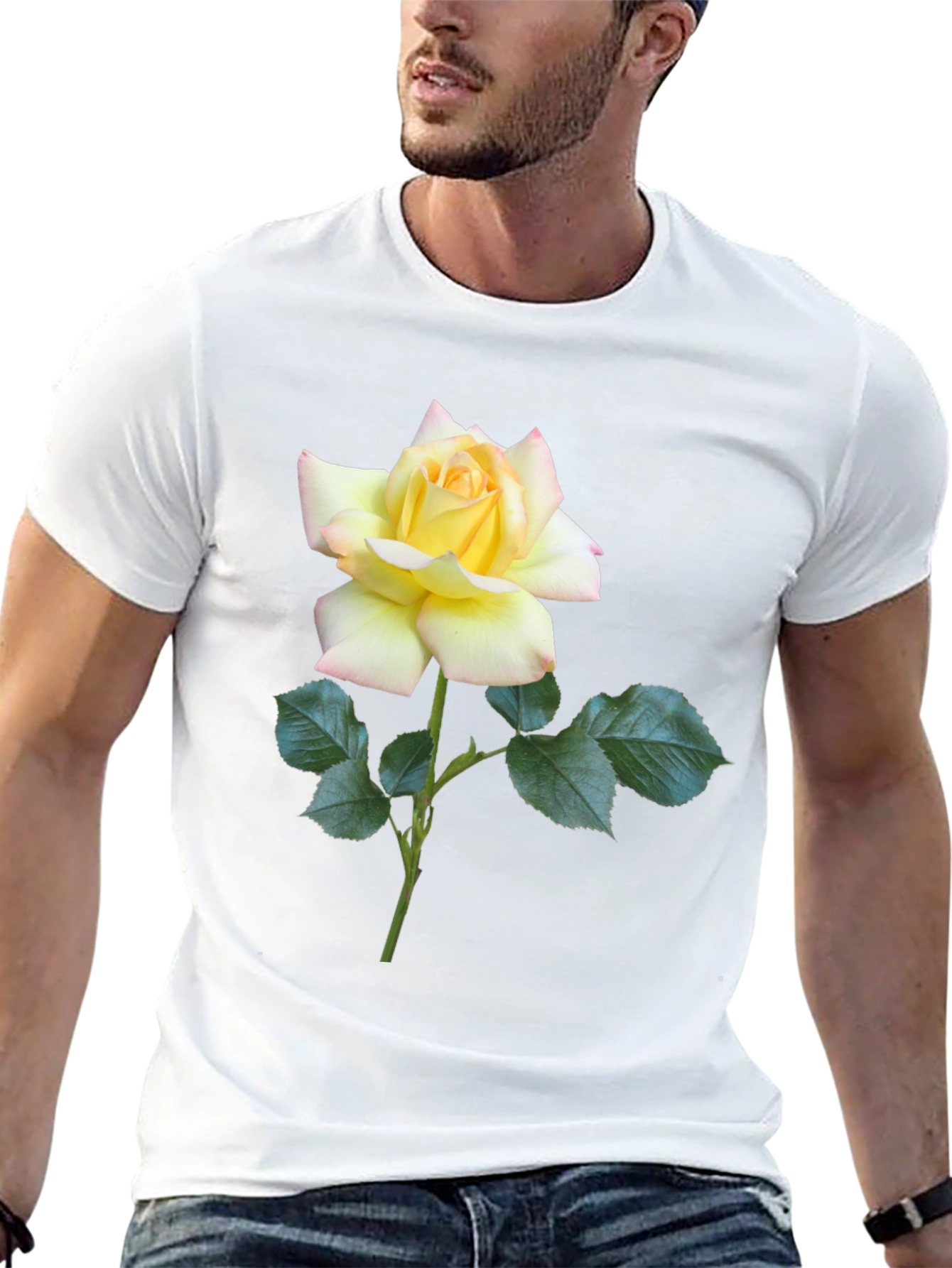 Black T-Shirt with Yellow Rose Graphic