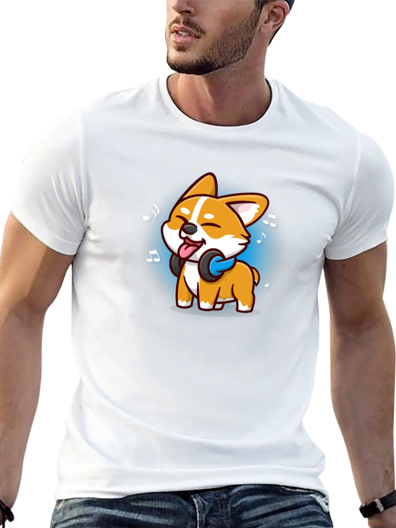 Cute Dog with Headphones Graphic T-Shirt