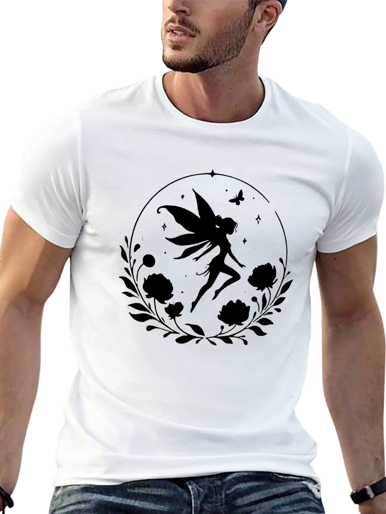 Fairy Silhouette Graphic Tee - Black Cotton Blend