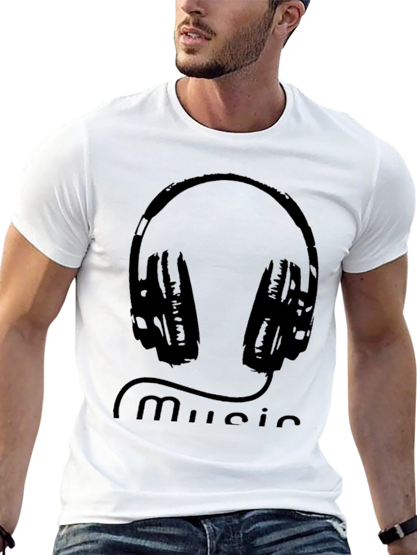Music Lovers Black Tee with Headphone Graphic