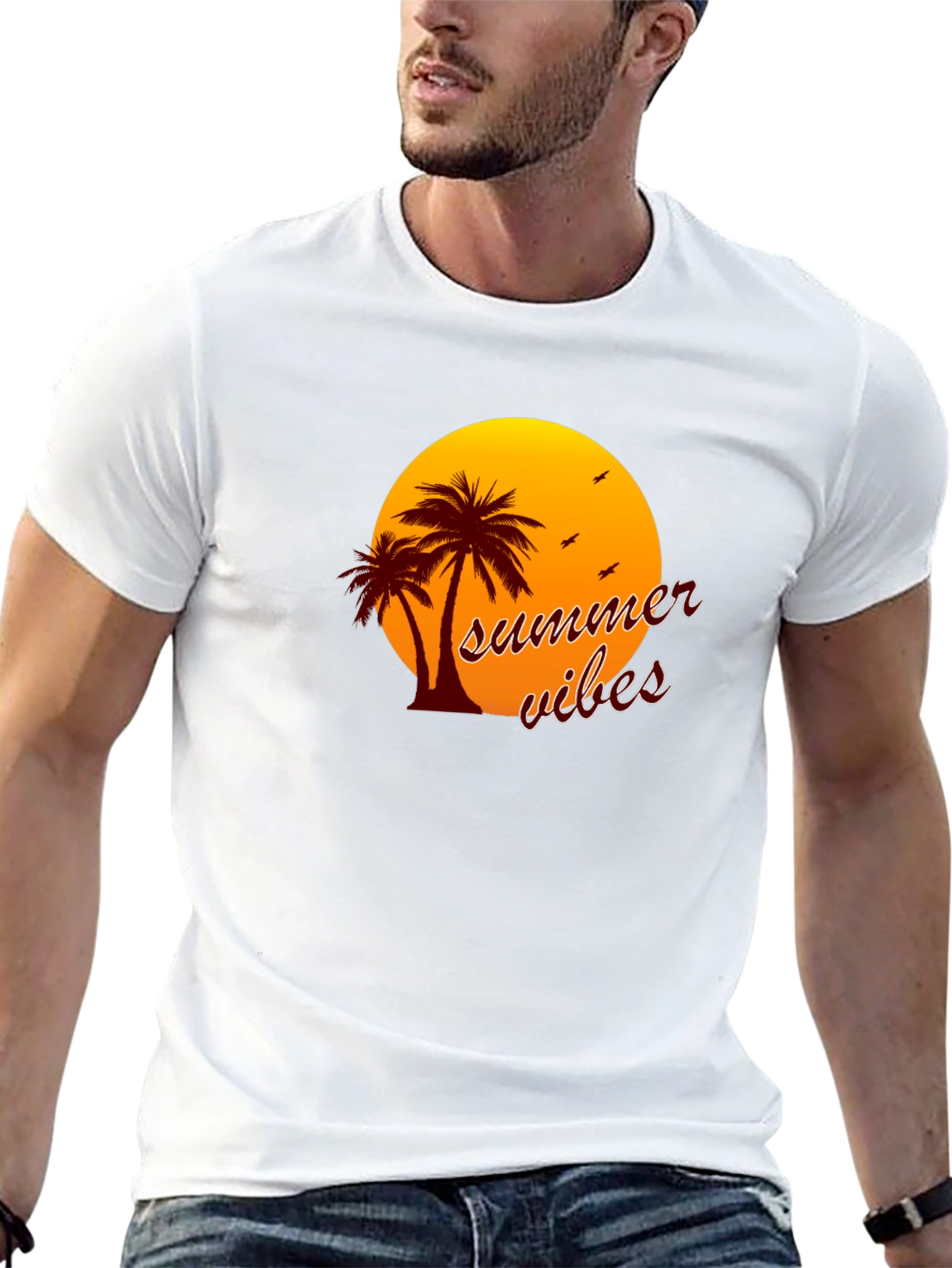 Summer Vibes T-Shirt - Palm Tree Sunset Graphic Tee