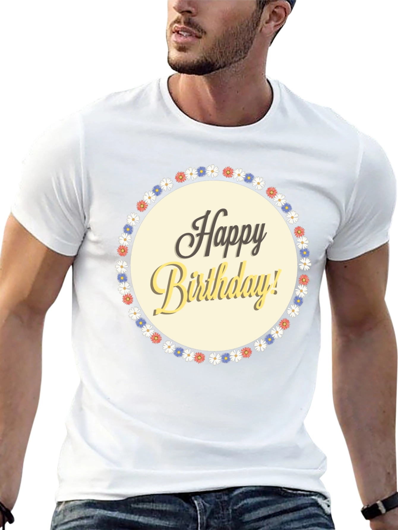Happy Birthday Graphic T-Shirt - Floral Circle Design