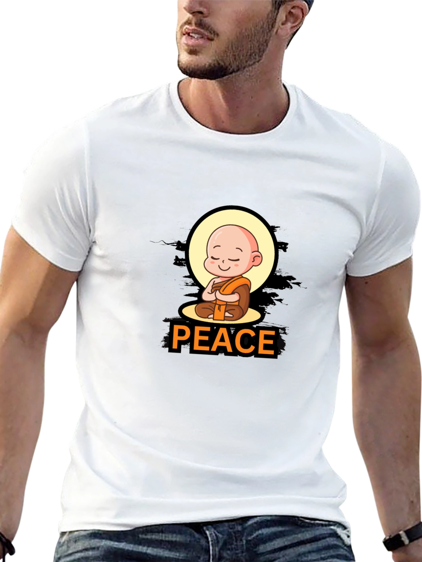 Peaceful Monk Graphic Tee - Black Cotton Blend