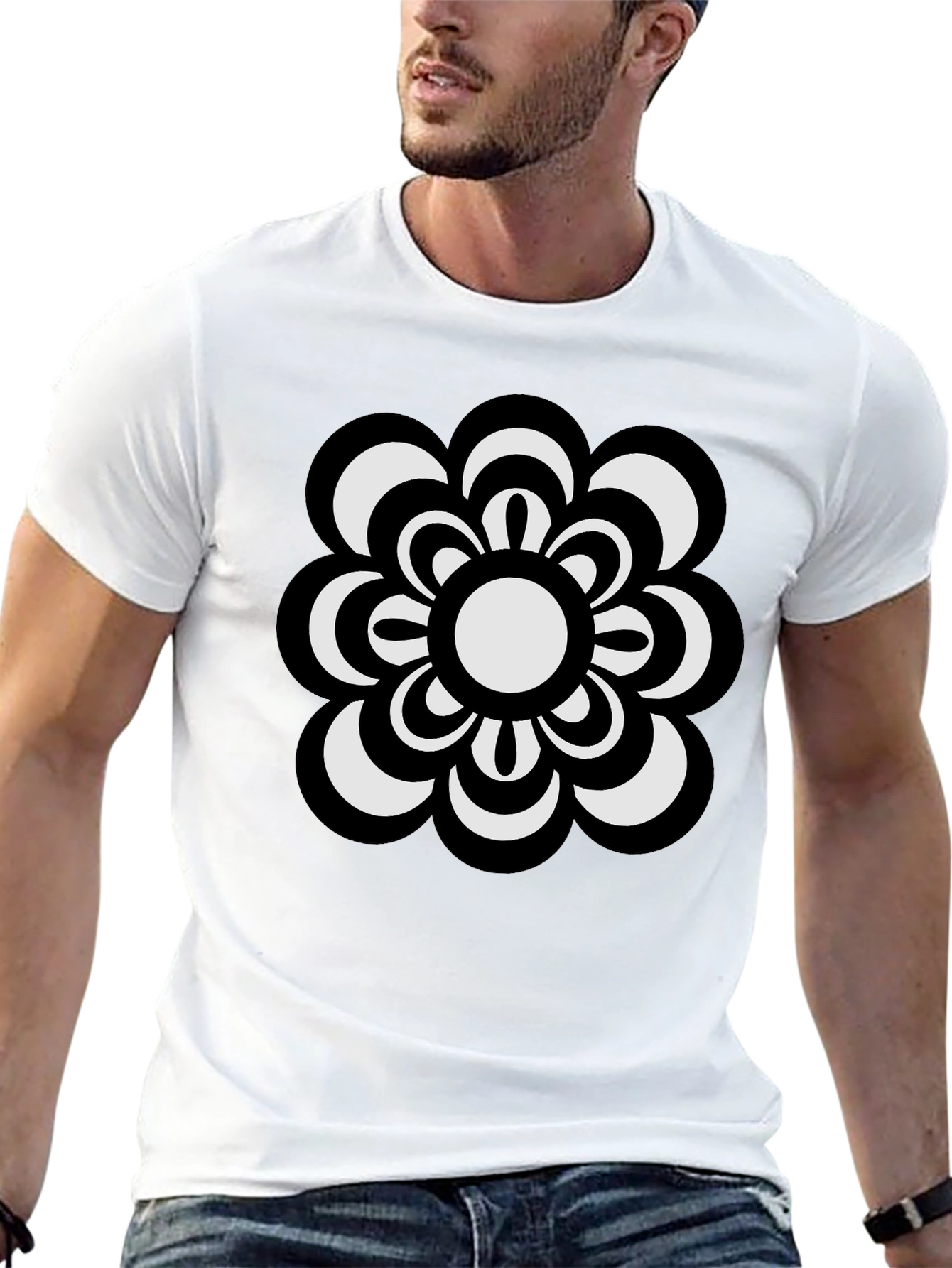 Retro Flower Power T-Shirt - Black