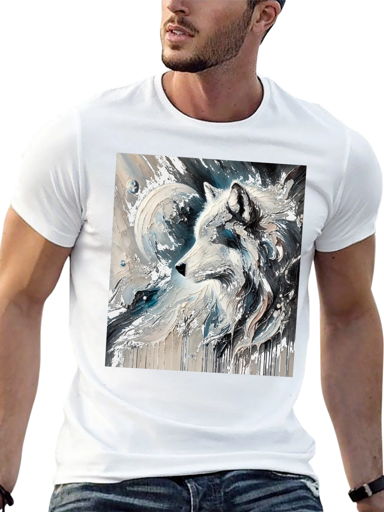 Wolf Art Graphic Black Tee - Stylish Mens T-Shirt