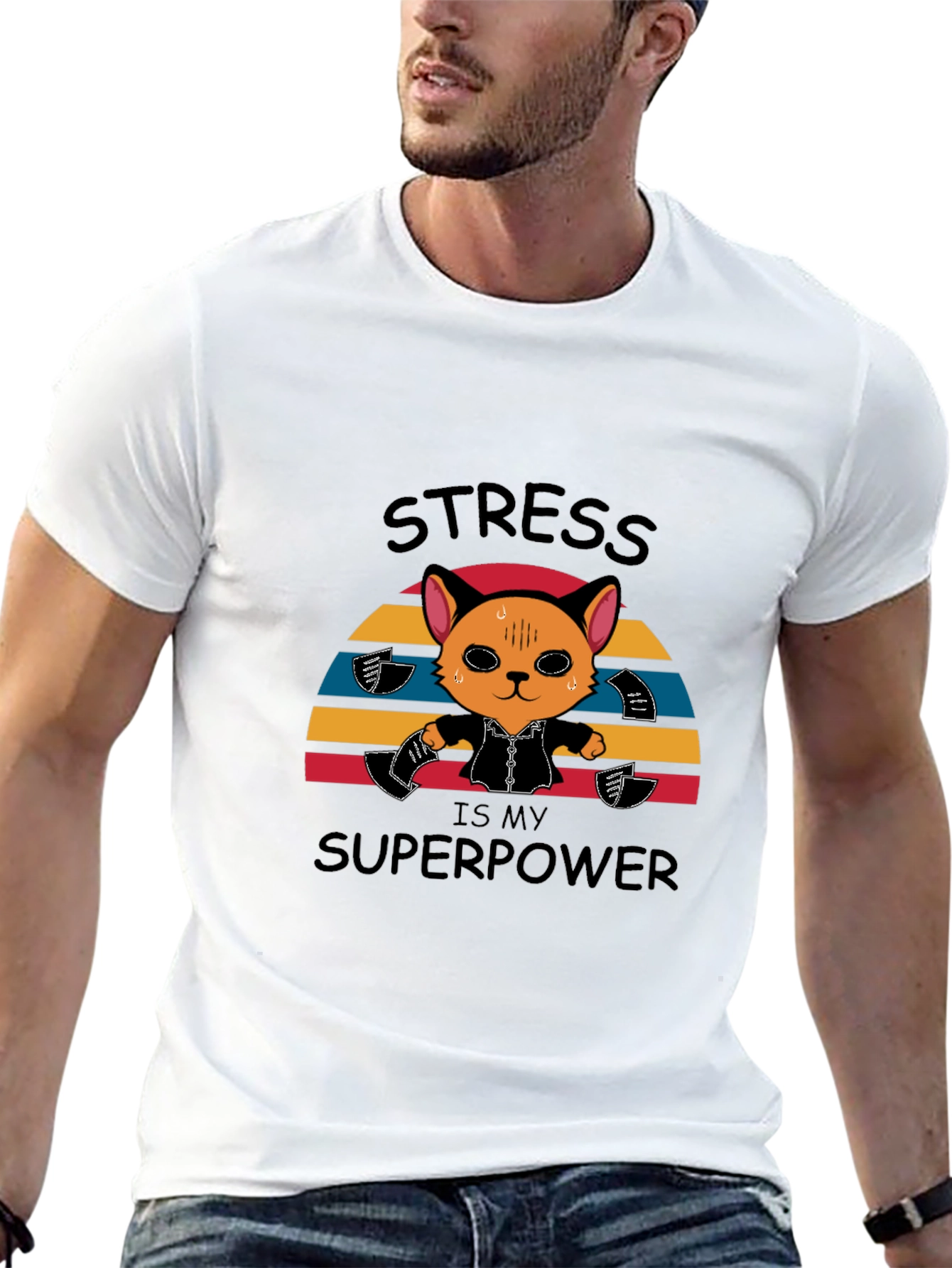 Stress is My Superpower Funny Cat T-Shirt