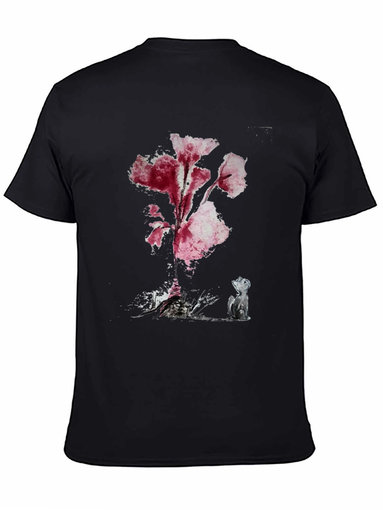 Floral Cat T-Shirt - Black