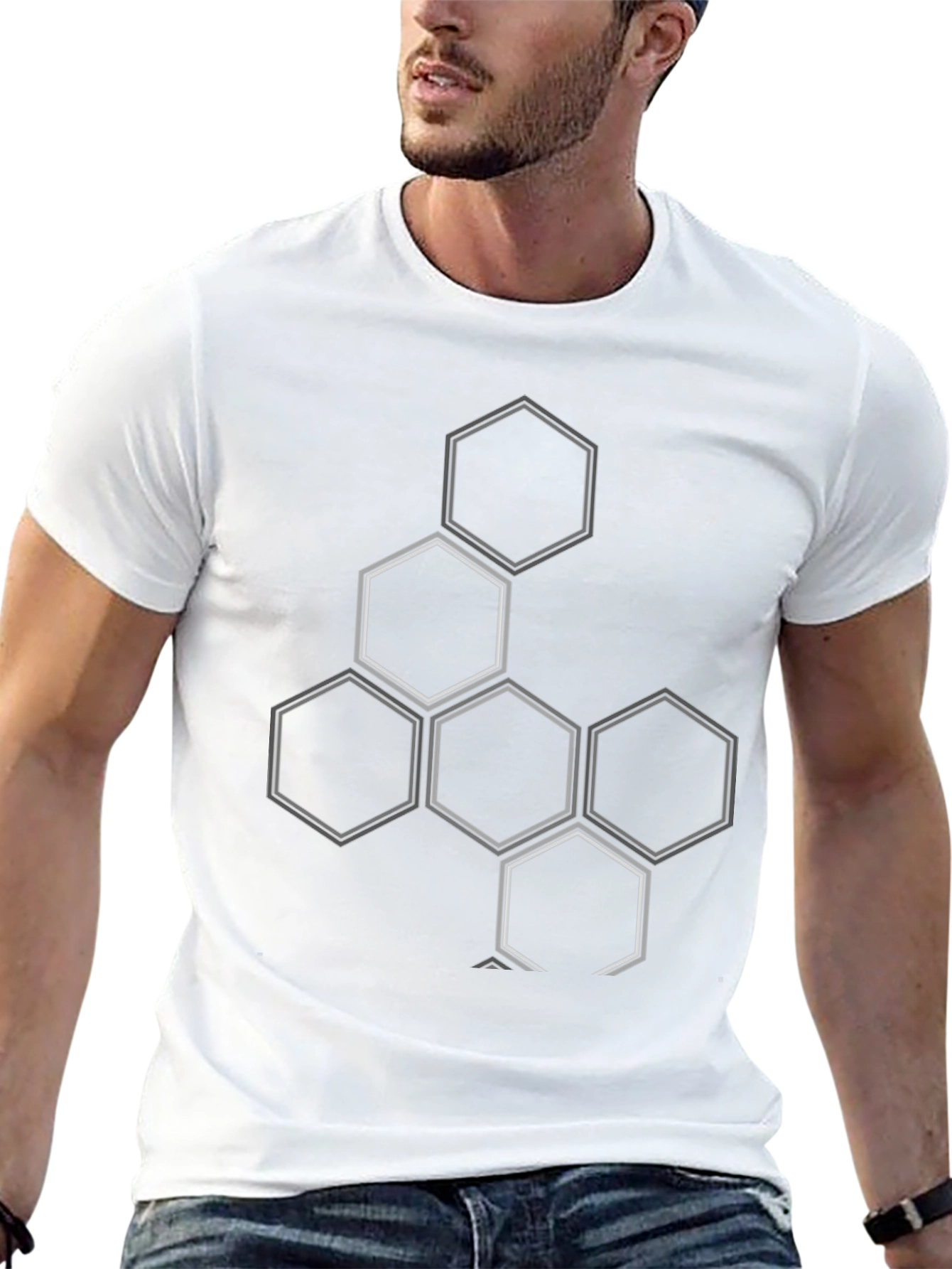Geometric Hexagon Pattern Black T-Shirt