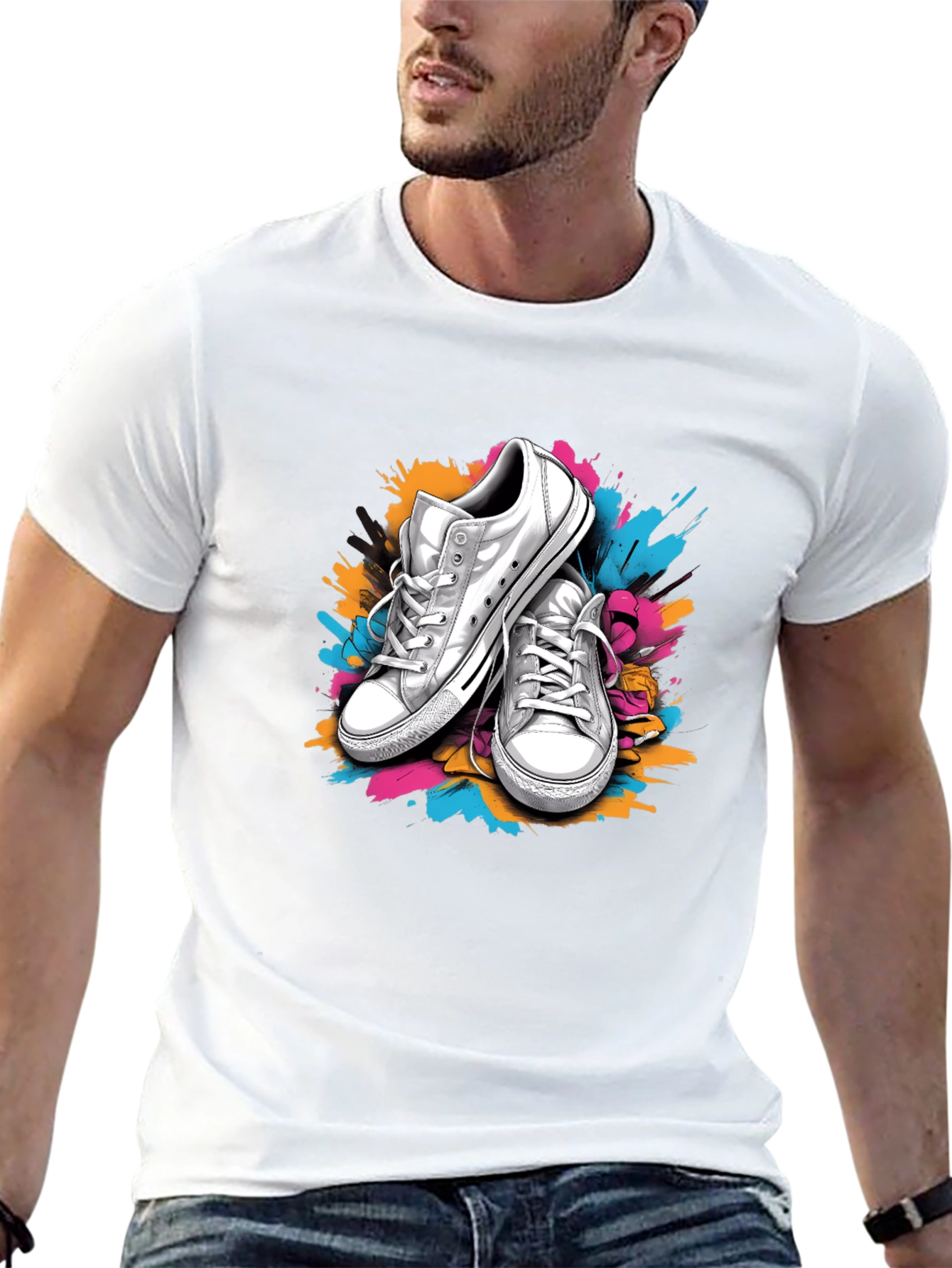 Graphic Tee with Sneakers & Paint Splatter Design