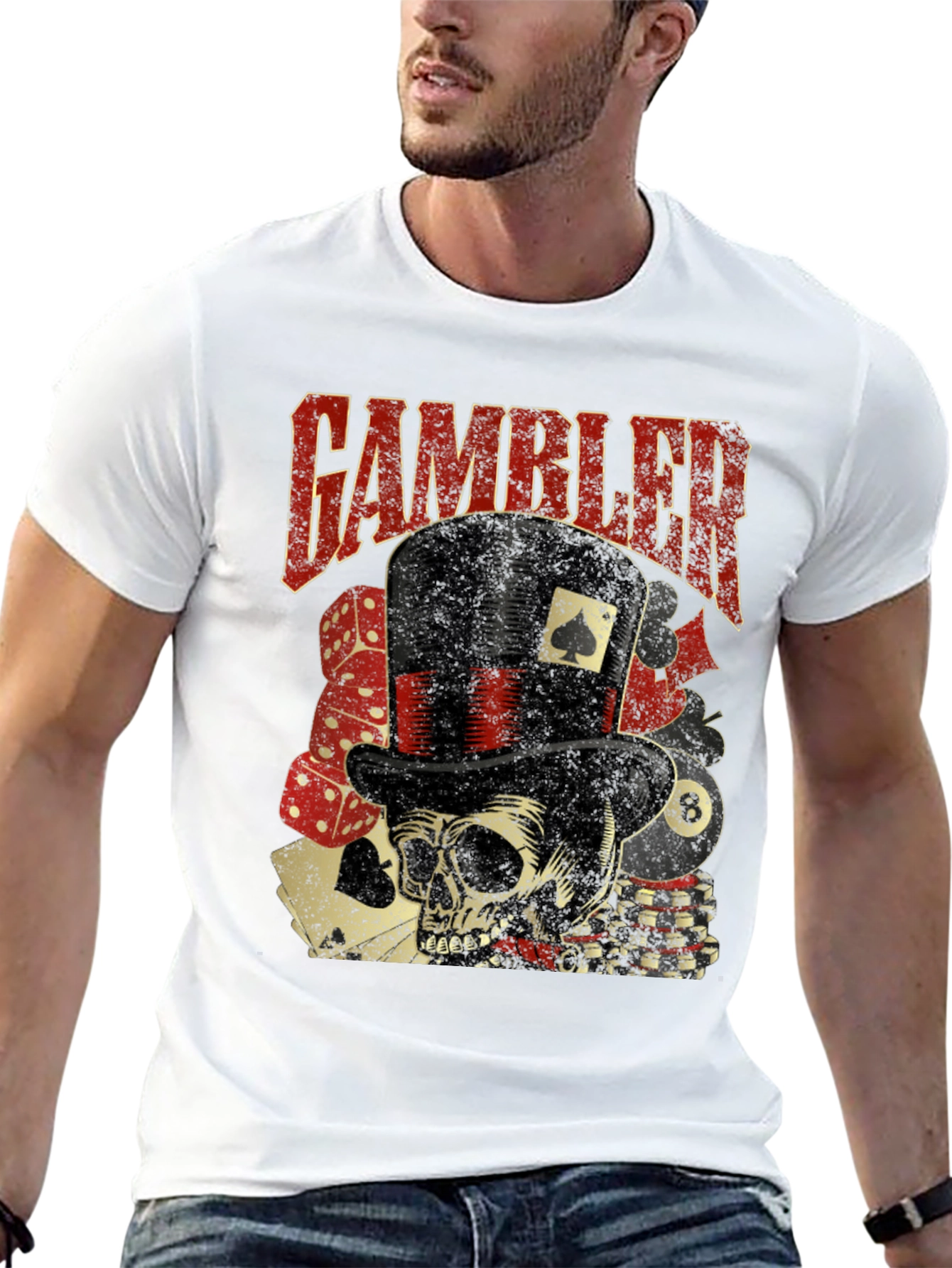 Gambler Skull Graphic T-Shirt - Black