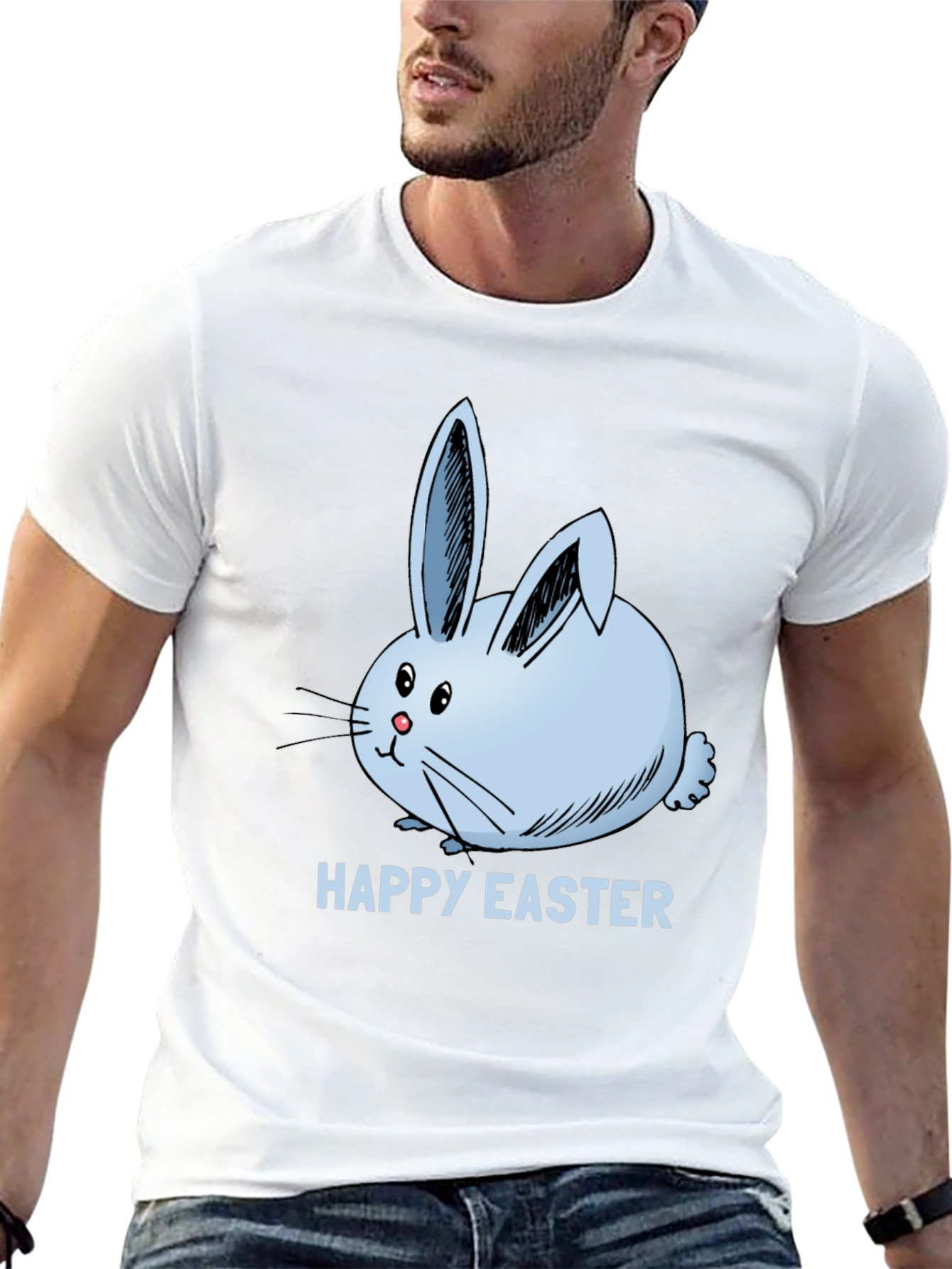 Happy Easter Bunny T-Shirt Black Cotton
