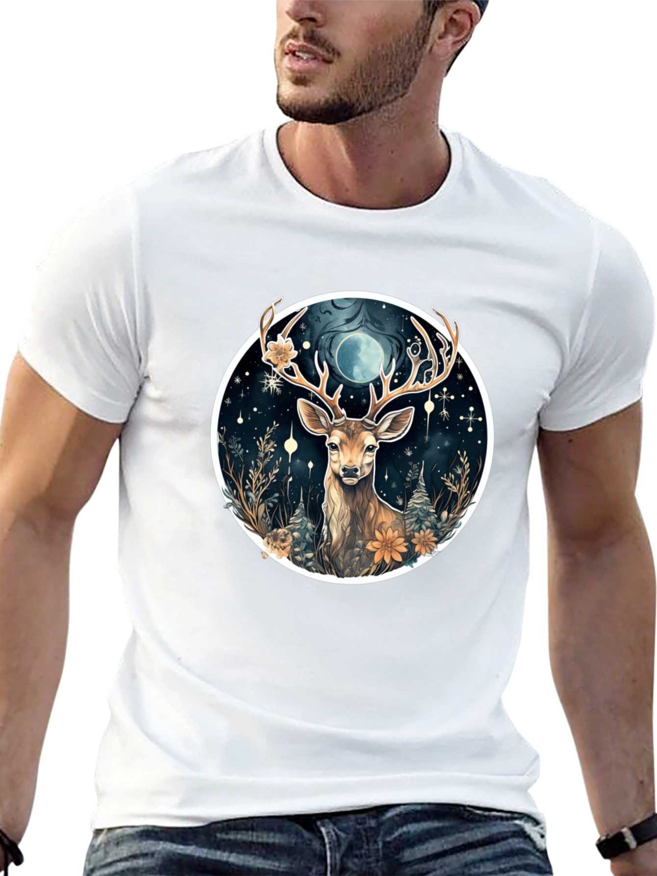 Mystic Deer Graphic Tee - Black Cotton