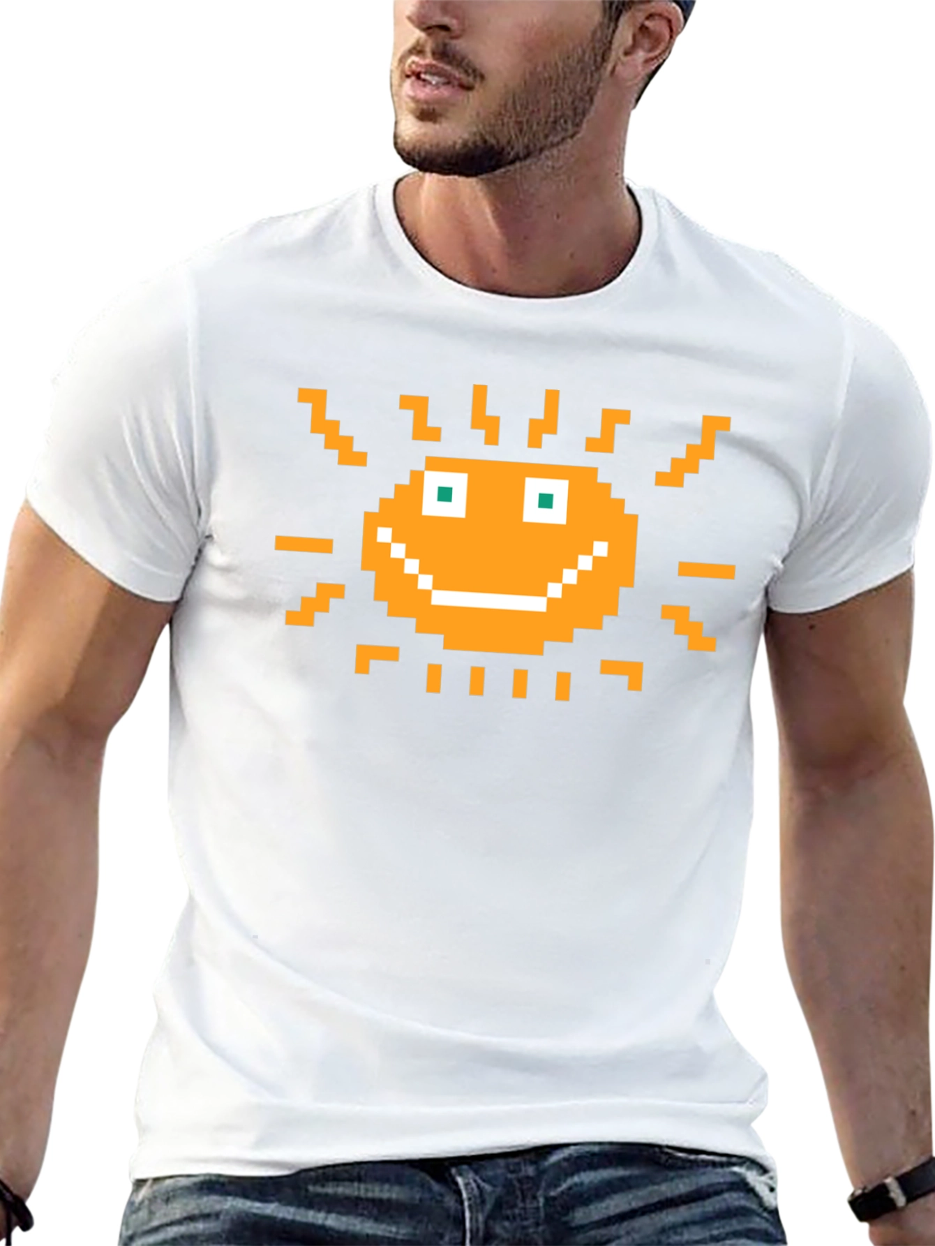 Pixel Art Sun Graphic Tee - Retro Gaming Style