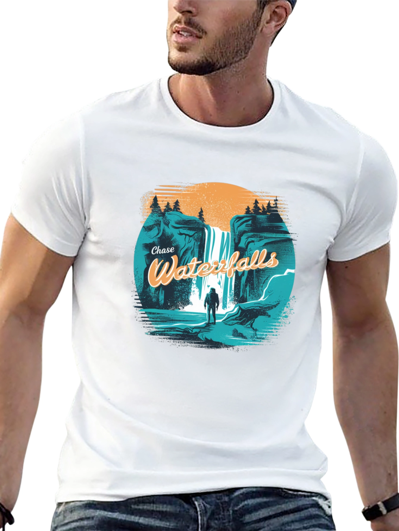 Chase Waterfalls Graphic Tee - Black Cotton T-Shirt