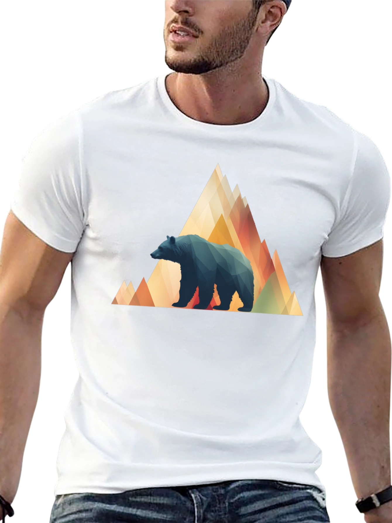 Geometric Bear Mountain Tee - Stylish Black T-Shirt