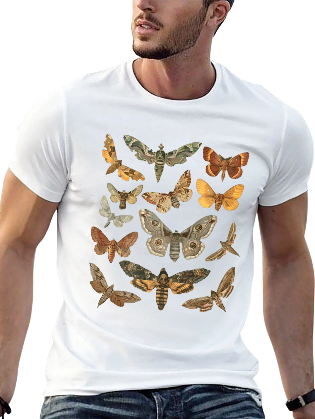 Moth Print Black T-Shirt - Stylish Nature Graphic Tee