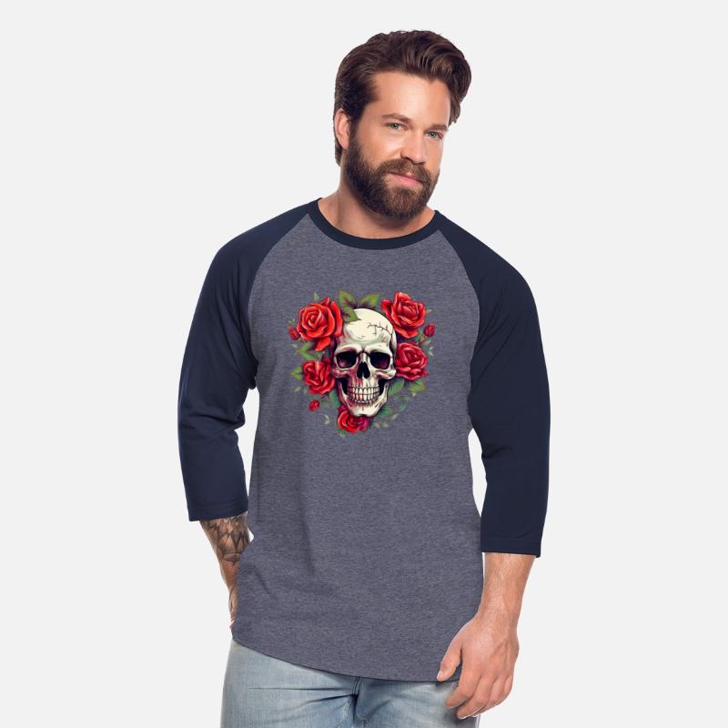 skull with red roses around