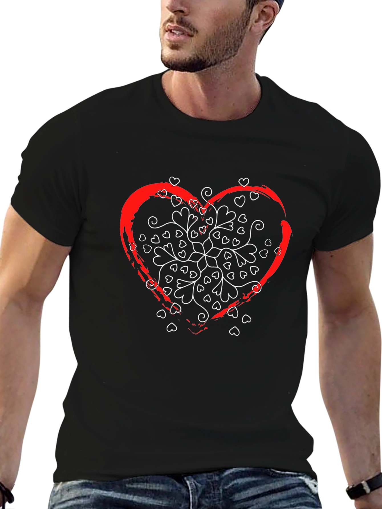 Heart Mandala Graphic T-Shirt - Stylish Black Tee