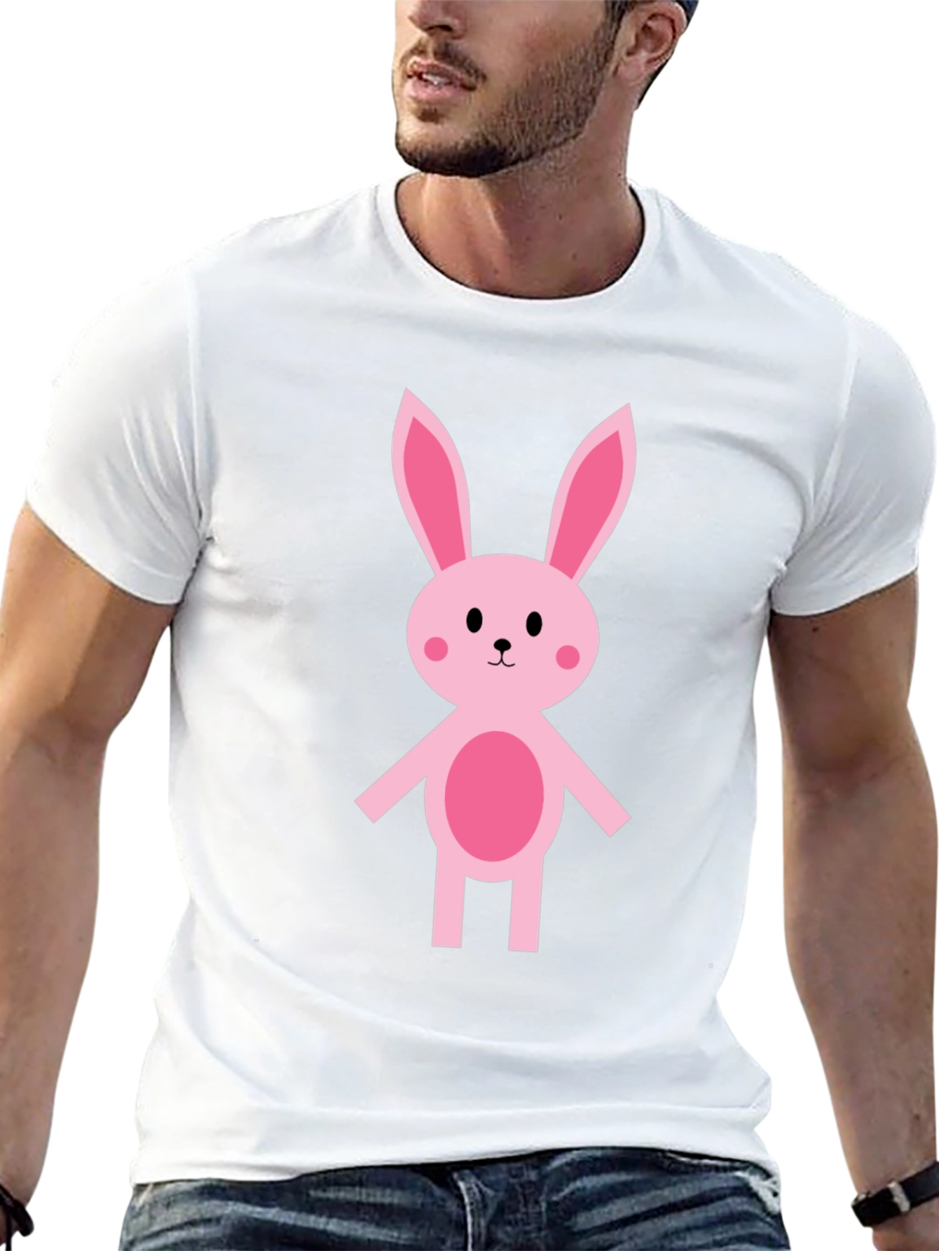Cute Pink Bunny Graphic Tee - Black