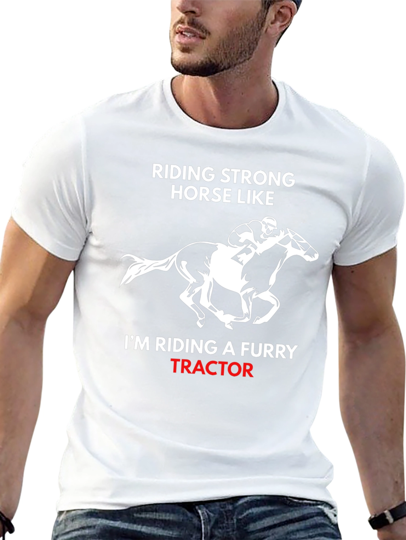 Funny Horse Riding Furry Tractor Graphic T-Shirt