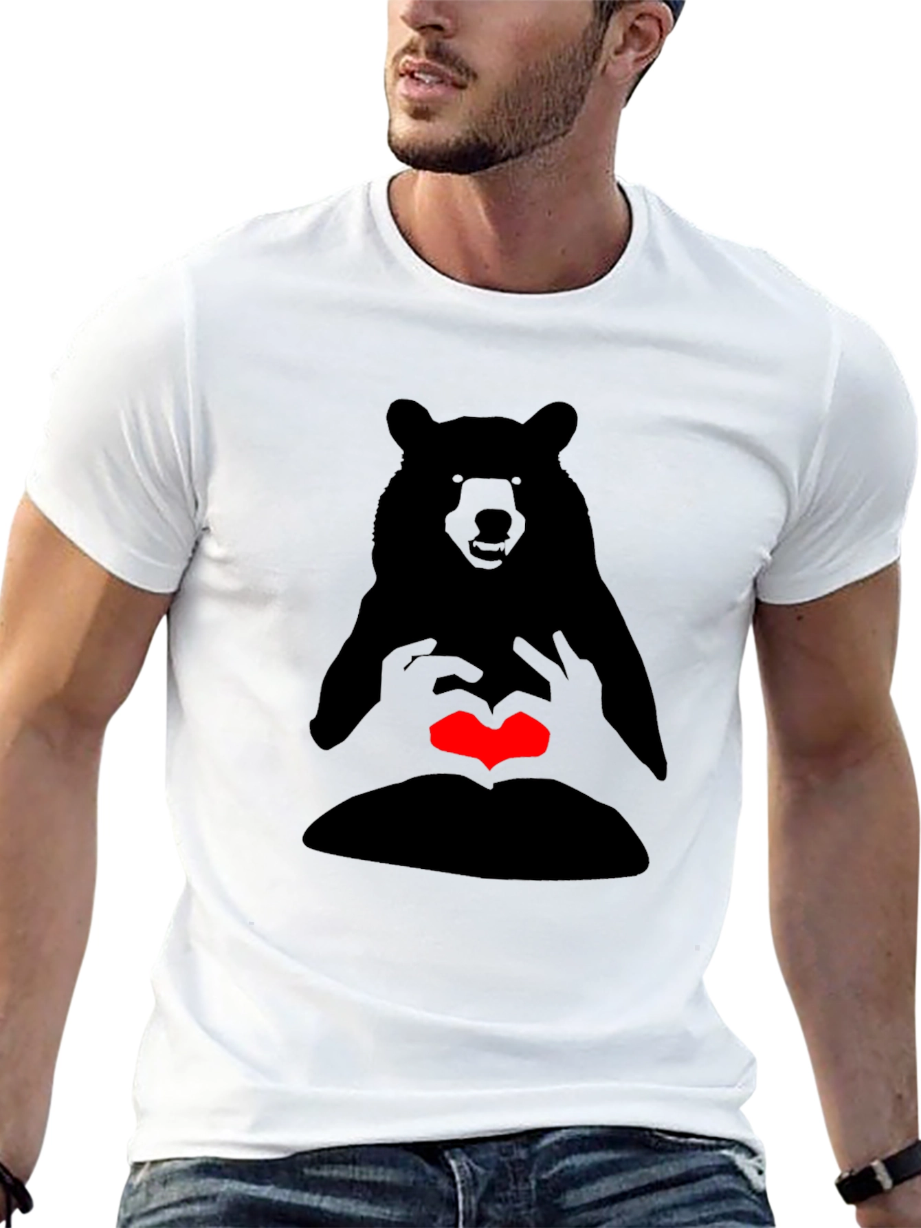 Bear Heart Hands Graphic Tee - Black Casual T-Shirt