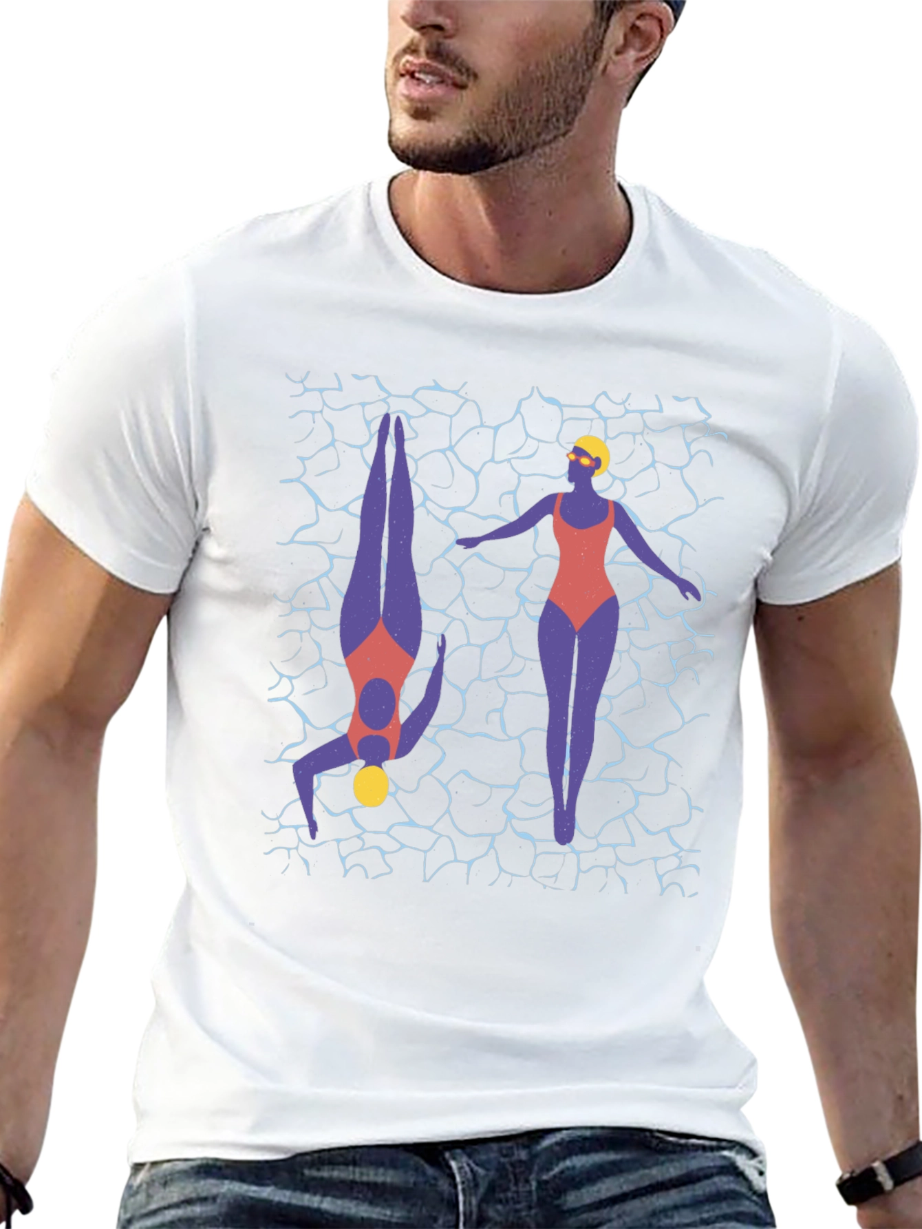 Stylish Swimmers Graphic Print T-Shirt - Black