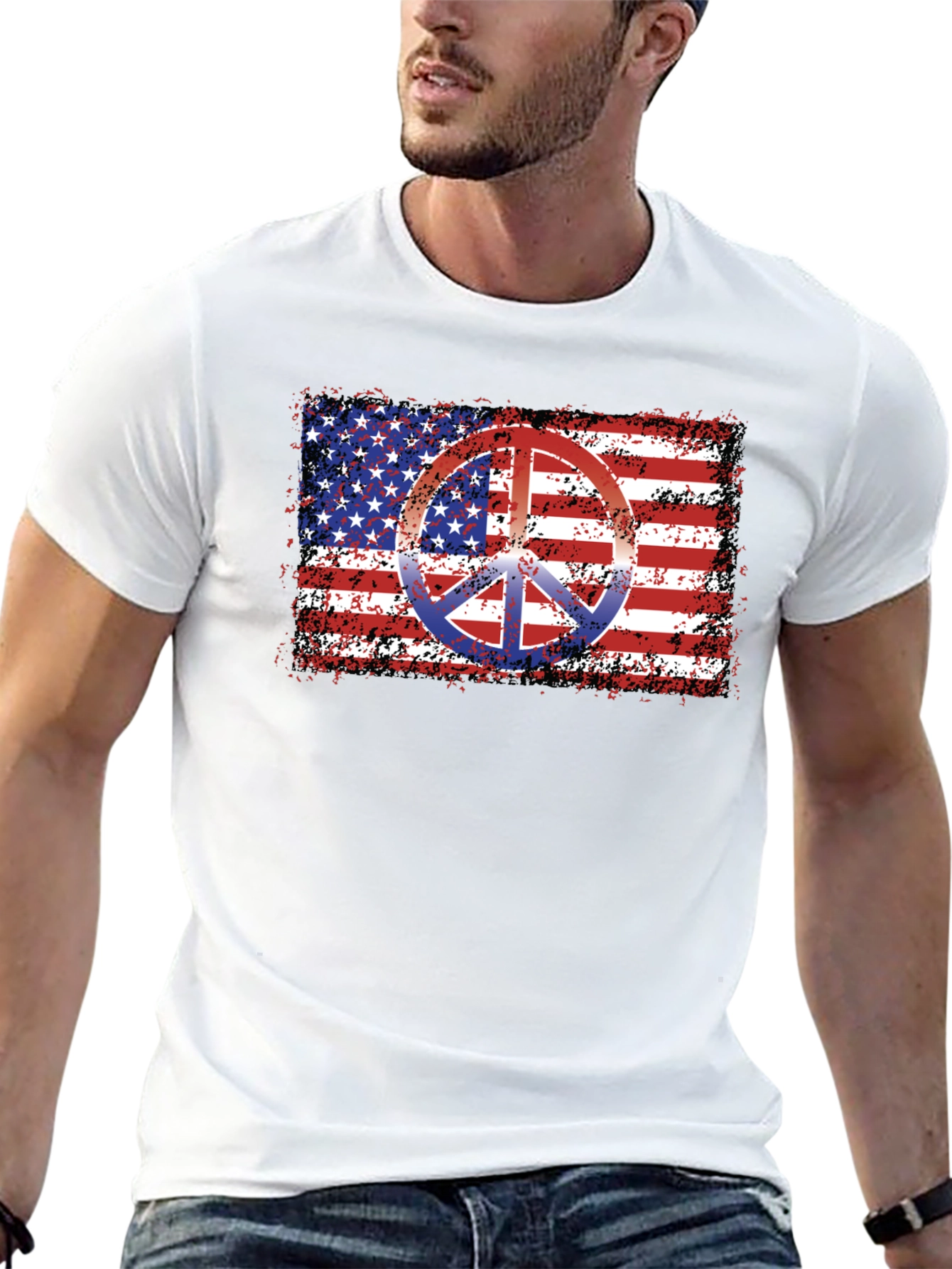 American Flag Peace Sign Black T-Shirt