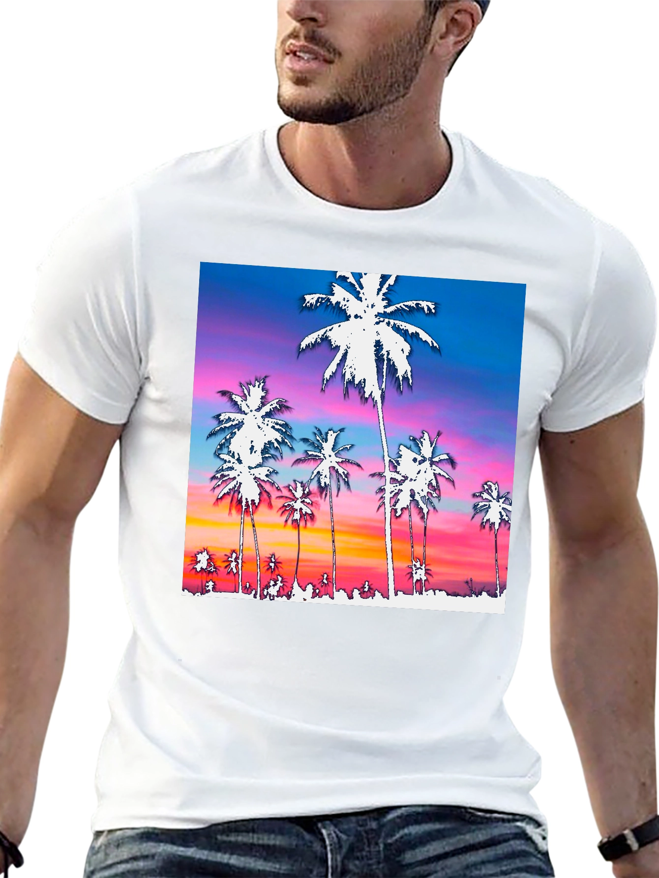 Tropical Sunset Palm Tree Graphic Tee