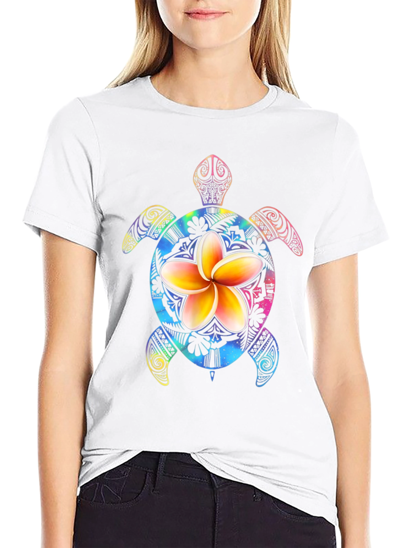 Floral Turtle Graphic Black T-Shirt