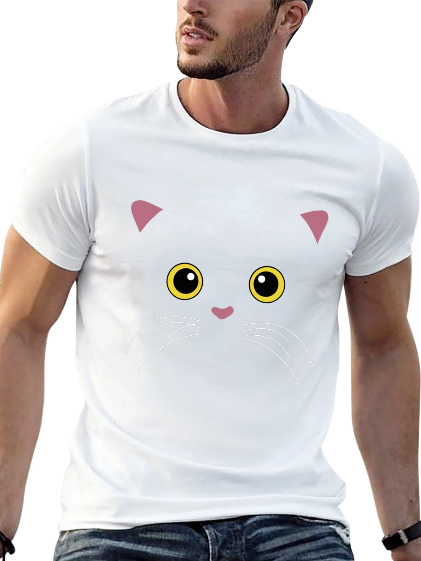 Black Cat Face Graphic T-Shirt