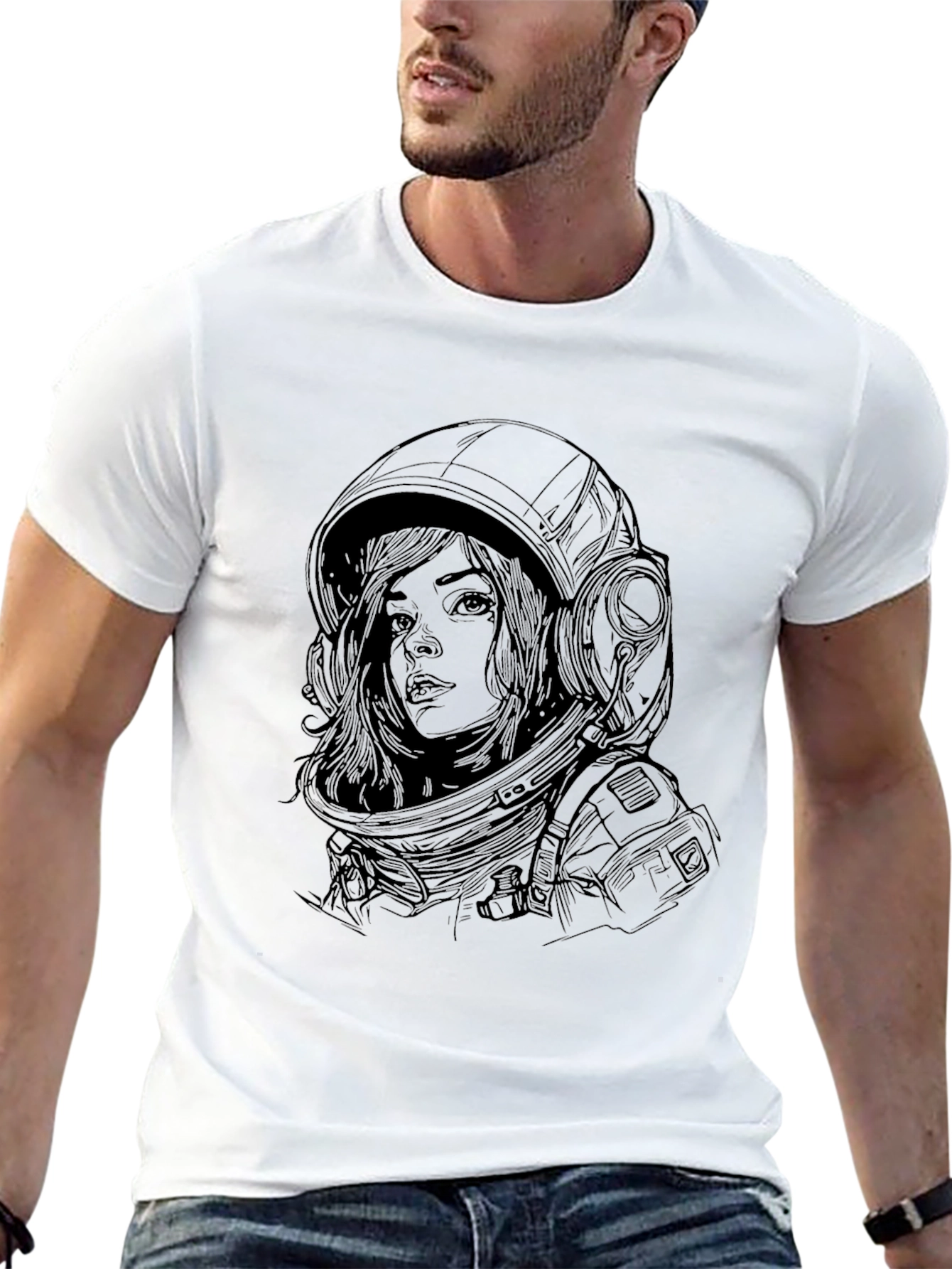 Astronaut Woman Graphic Tee - Premium Black Cotton T-Shirt