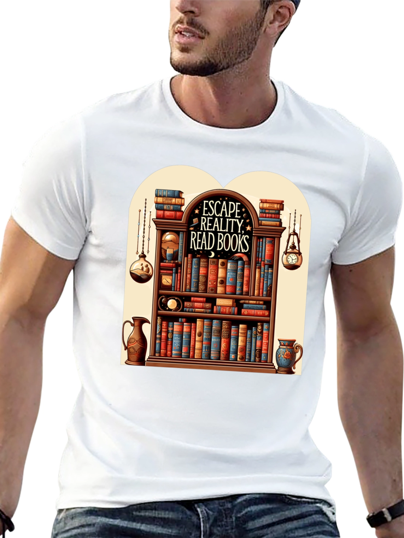 Escape Reality Bookshelf Graphic T-Shirt