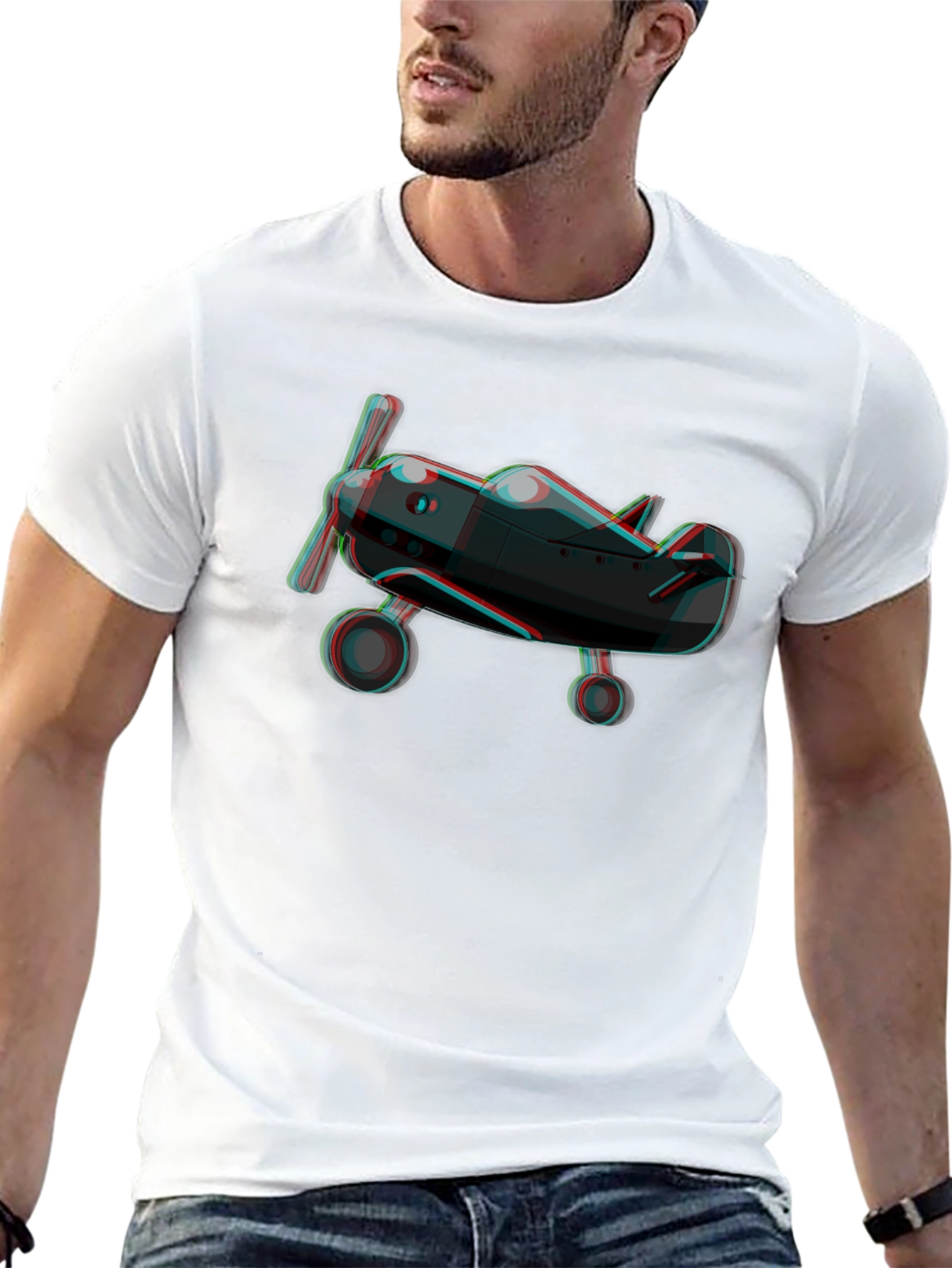 3D Plane Graphic Tee - Black Cotton T-Shirt