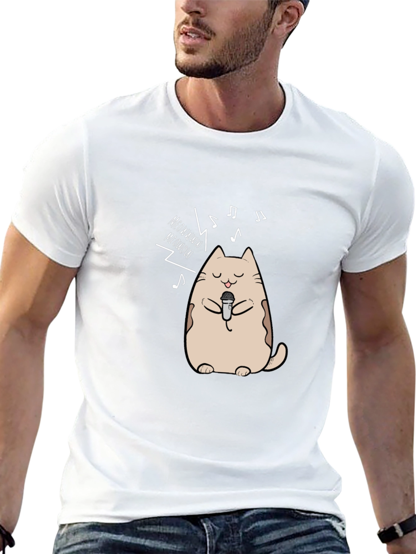 Singing Cat Graphic T-Shirt - Black