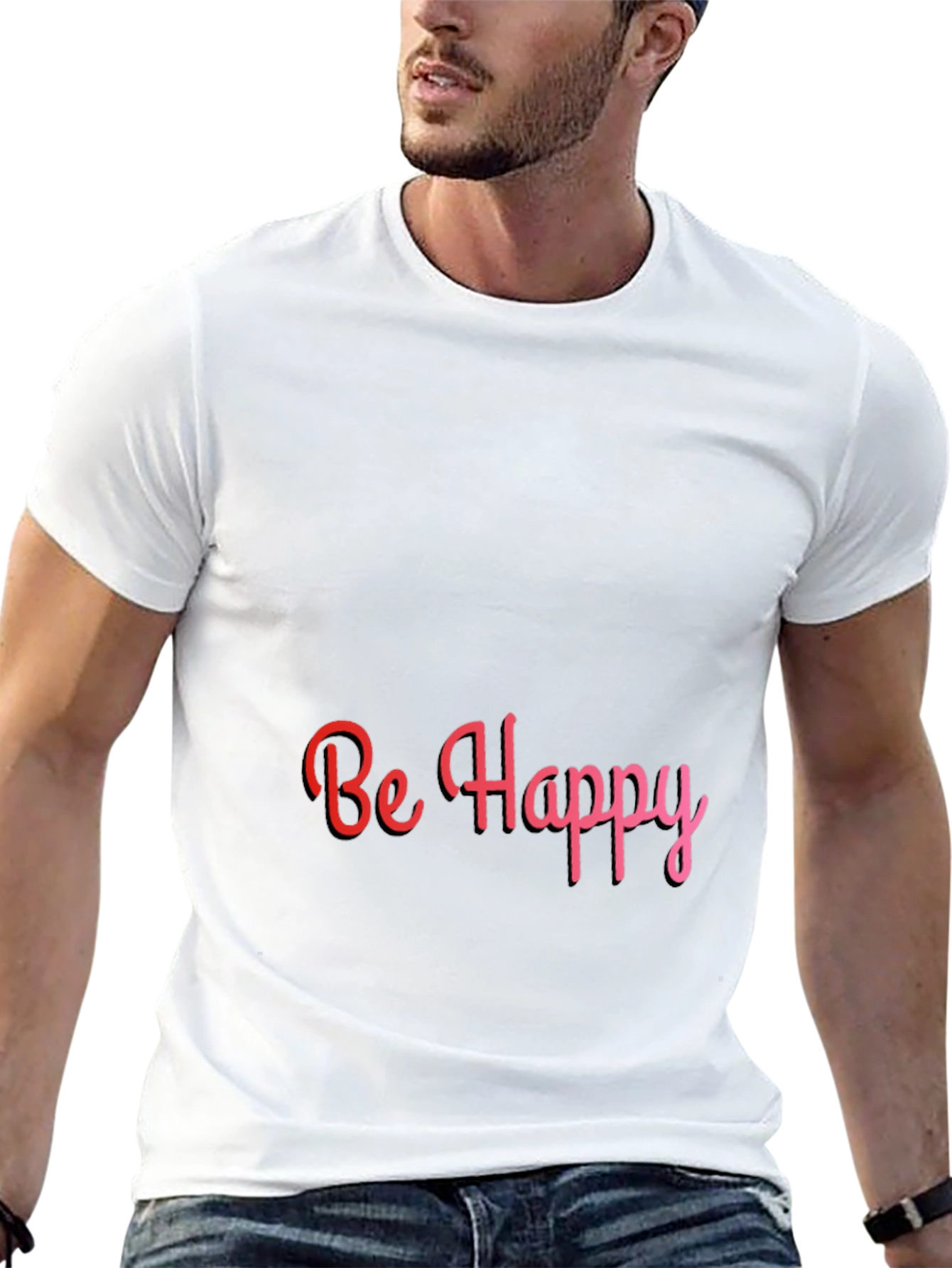 Be Happy Tee: Stylish Black T-Shirt with Positive Message