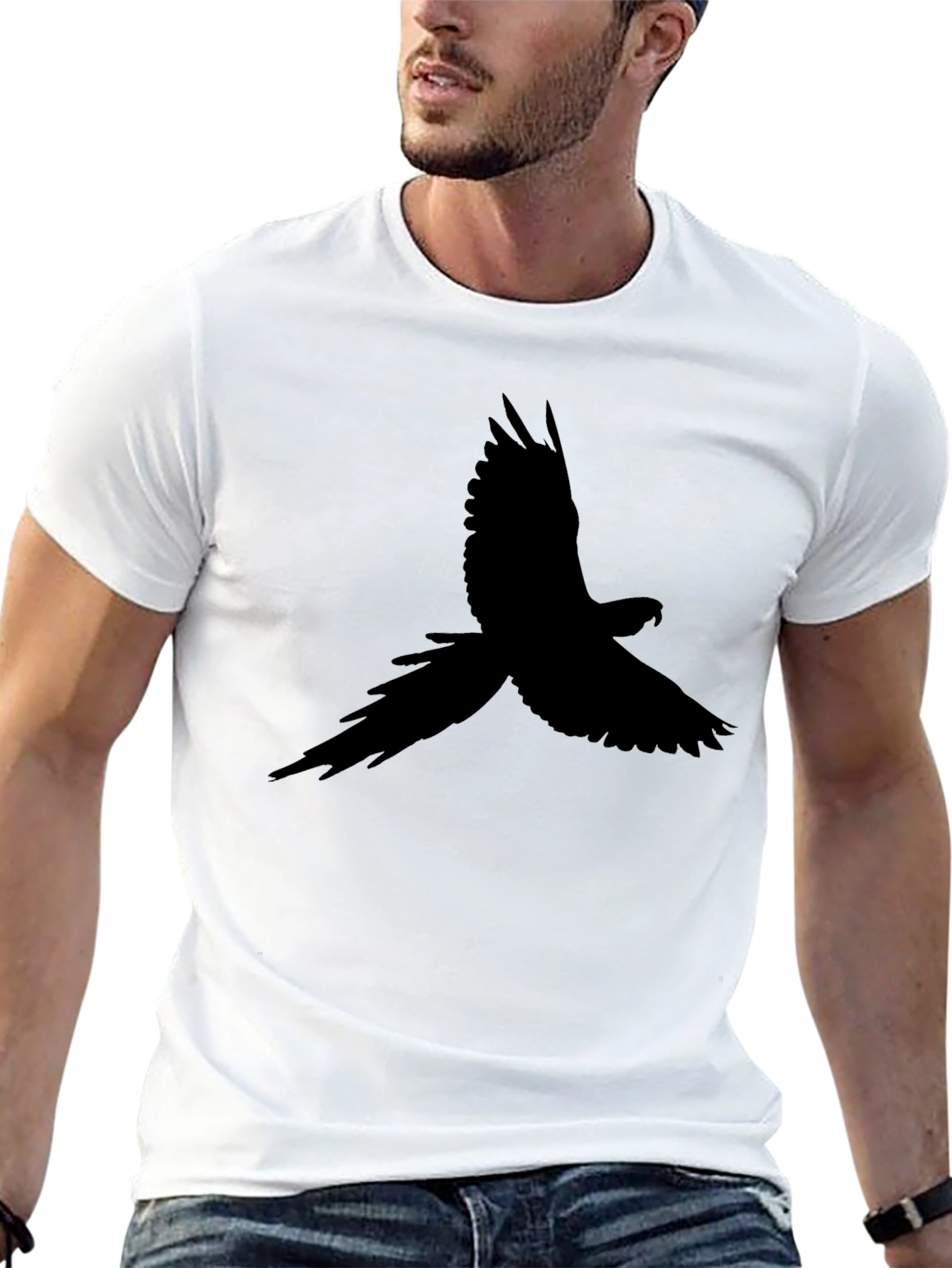 Black T-Shirt with Bird Silhouette Design