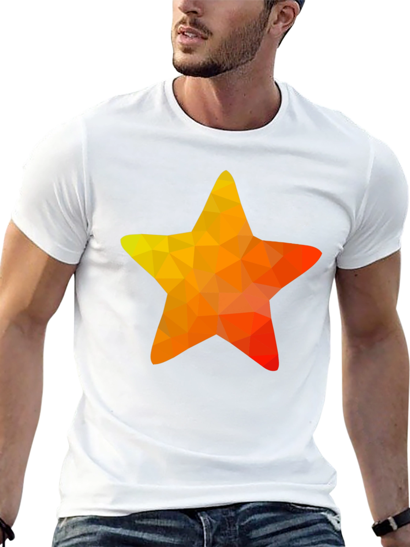 Geometric Star Graphic Tee - Casual Black T-Shirt