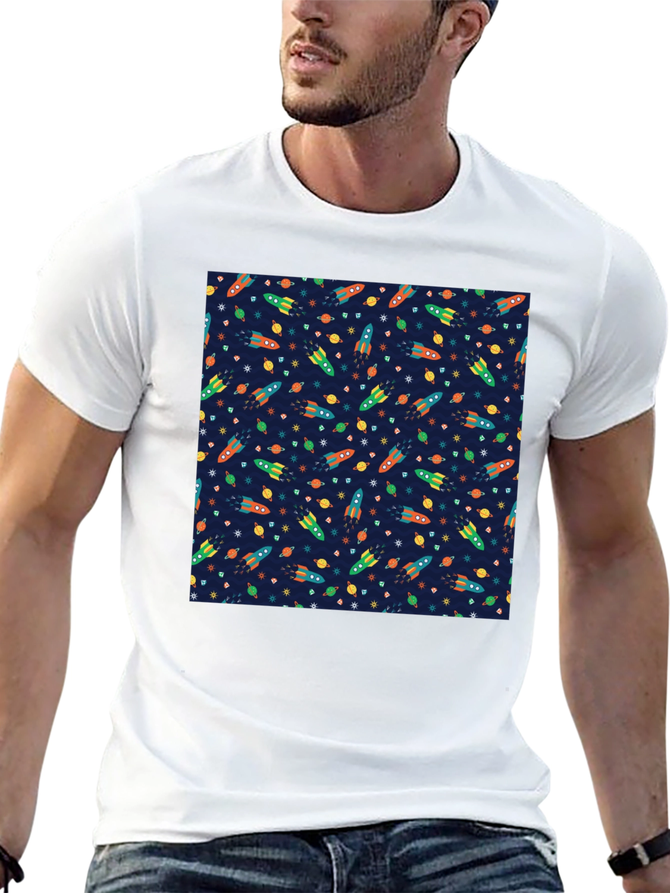 Space Rocket Pattern T-Shirt