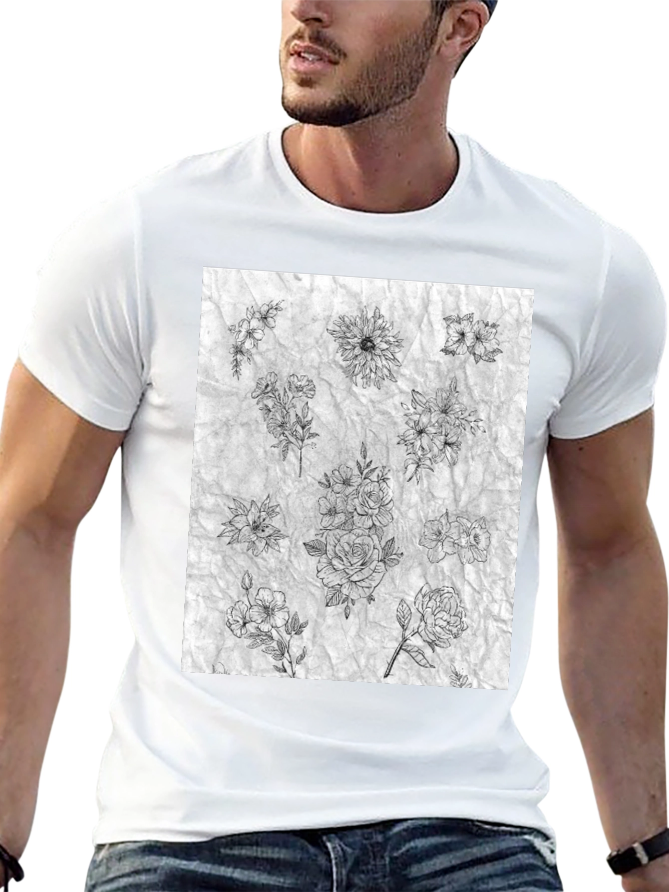 Floral Sketch Black T-Shirt