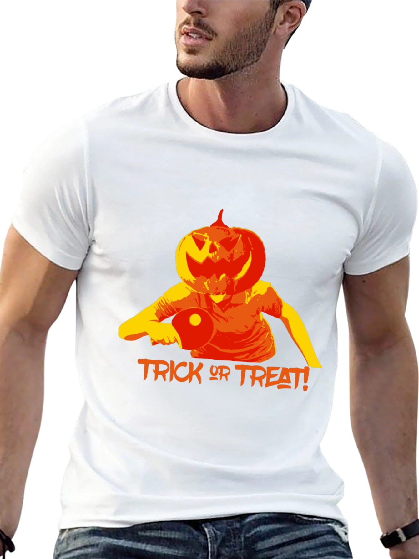 Halloween Pumpkin Head Table Tennis Player T-Shirt