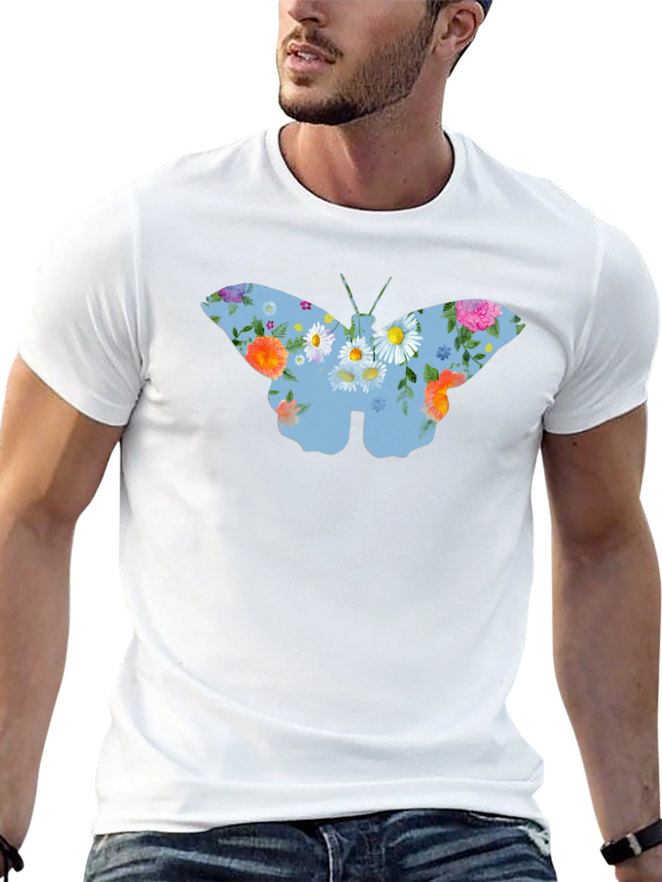 Floral Butterfly Graphic T-Shirt - Black