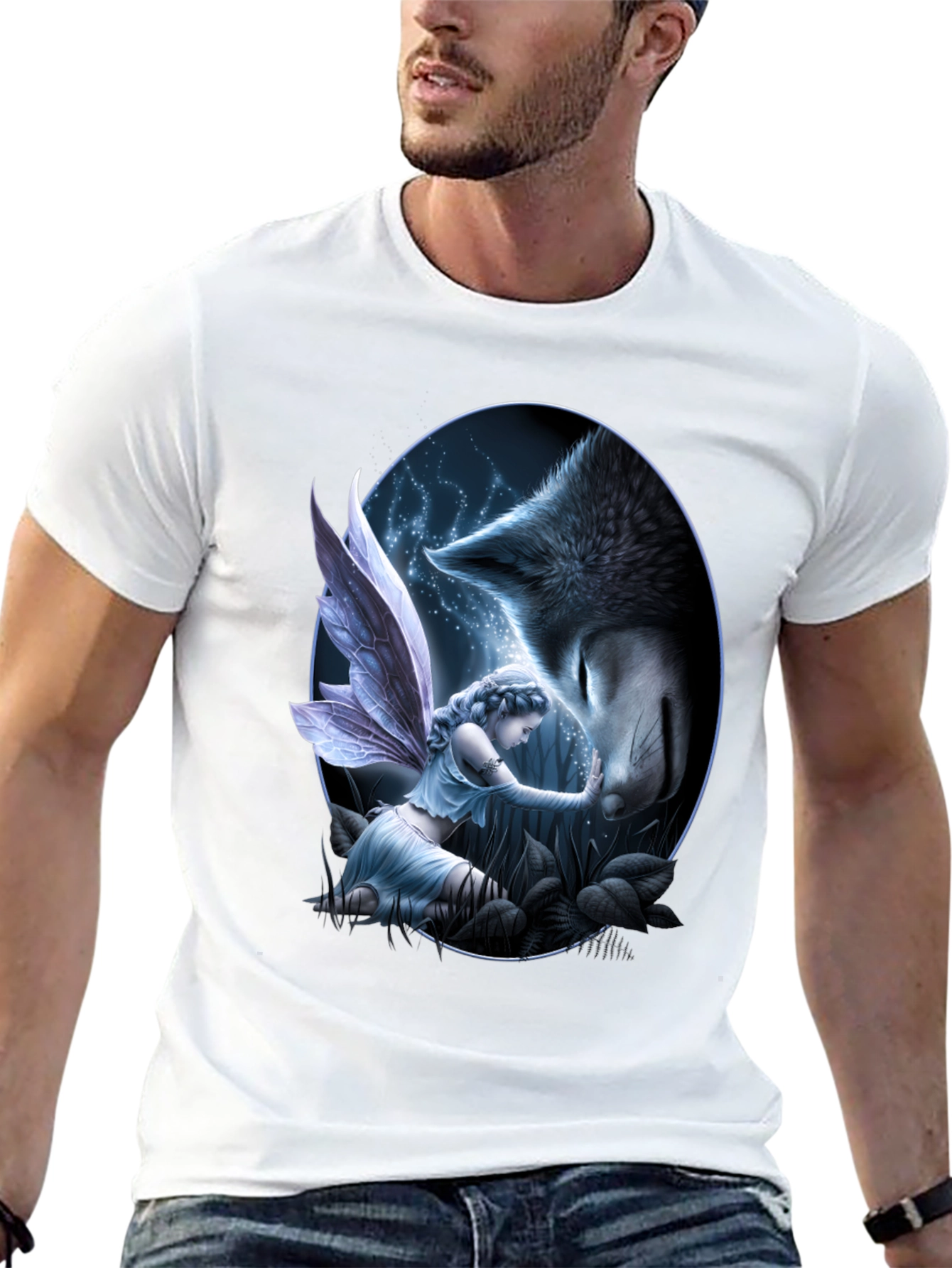 Fairy & Wolf Graphic Tee - Mystical Creature Design