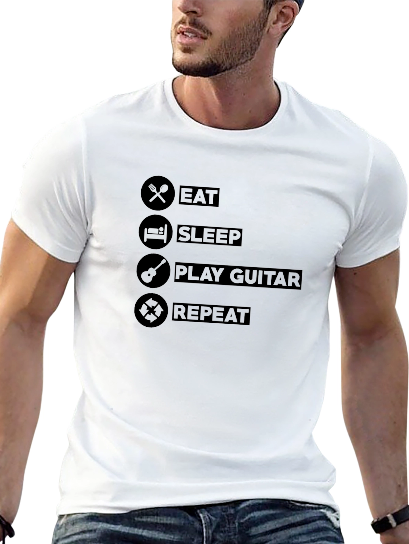 Eat Sleep Play Guitar Repeat Black T-Shirt