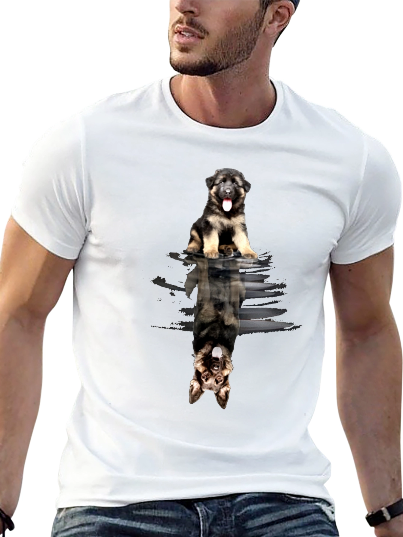 German Shepherd Puppy Reflection Black T-Shirt