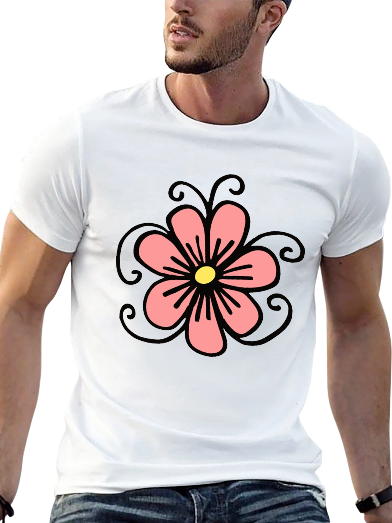 Black T-Shirt with Floral Design
