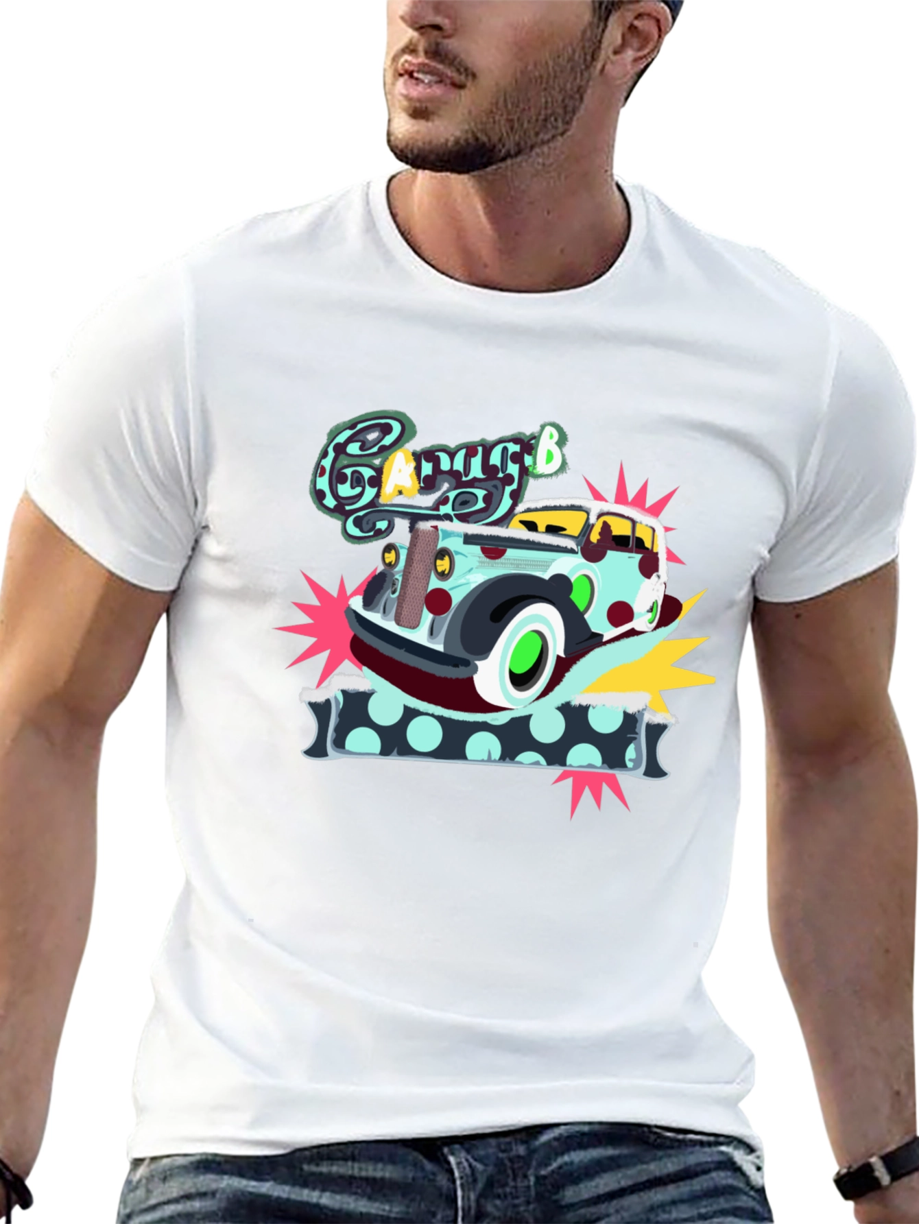 Cartoon Garage Car Graphic T-Shirt