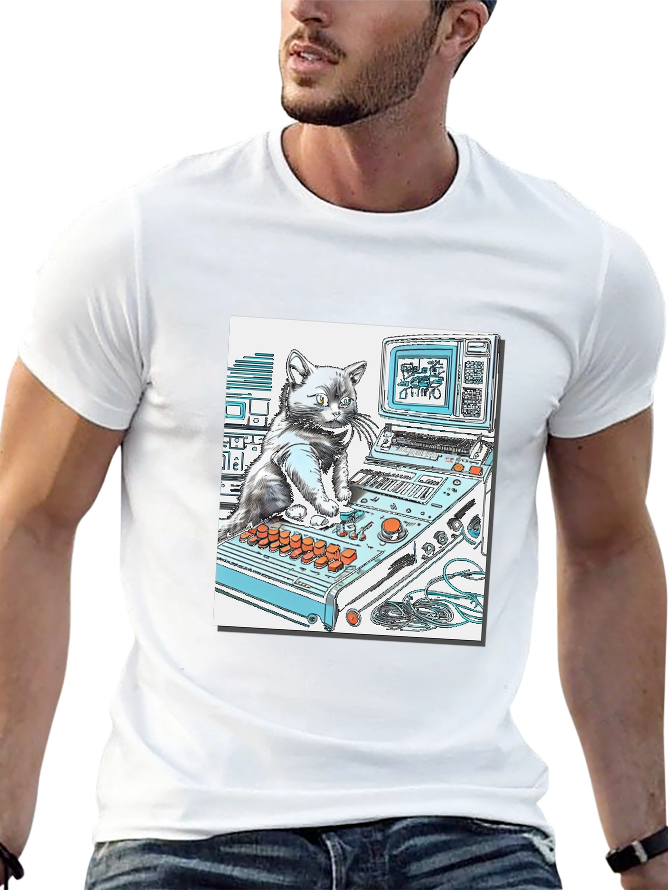 DJ Cat Graphic T-Shirt - Cool Black Tee