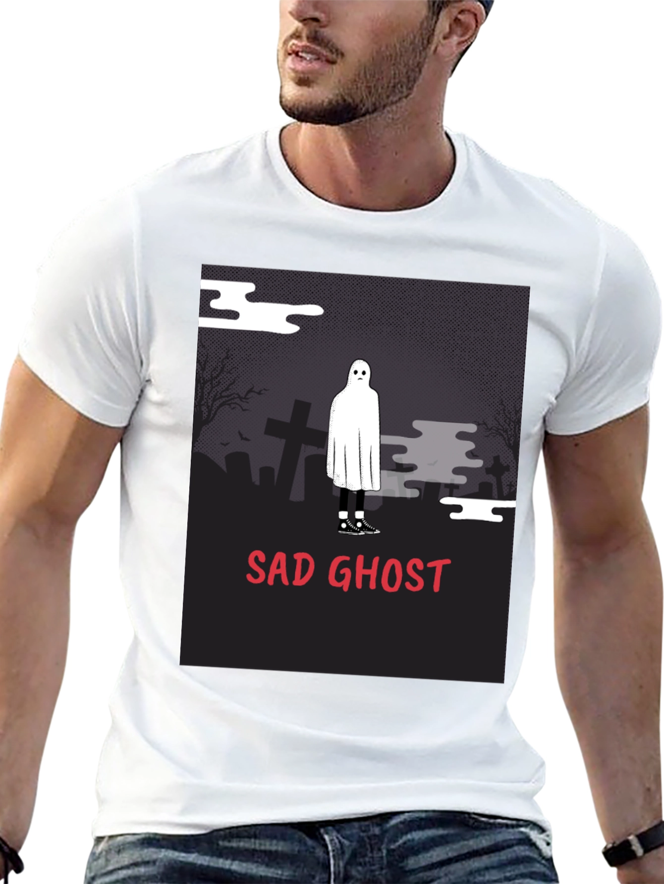 Sad Ghost Graphic Tee - Unisex Black T-Shirt