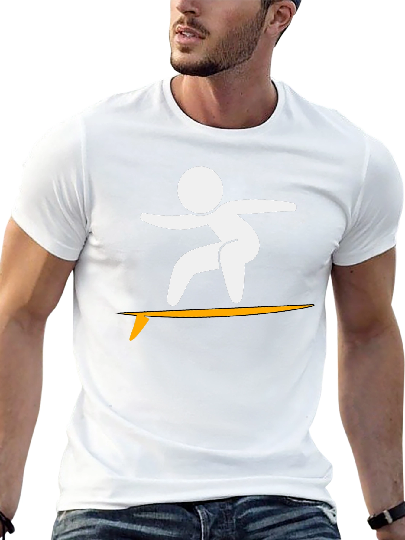 Surfing Stick Figure Graphic Tee - Cool & Casual