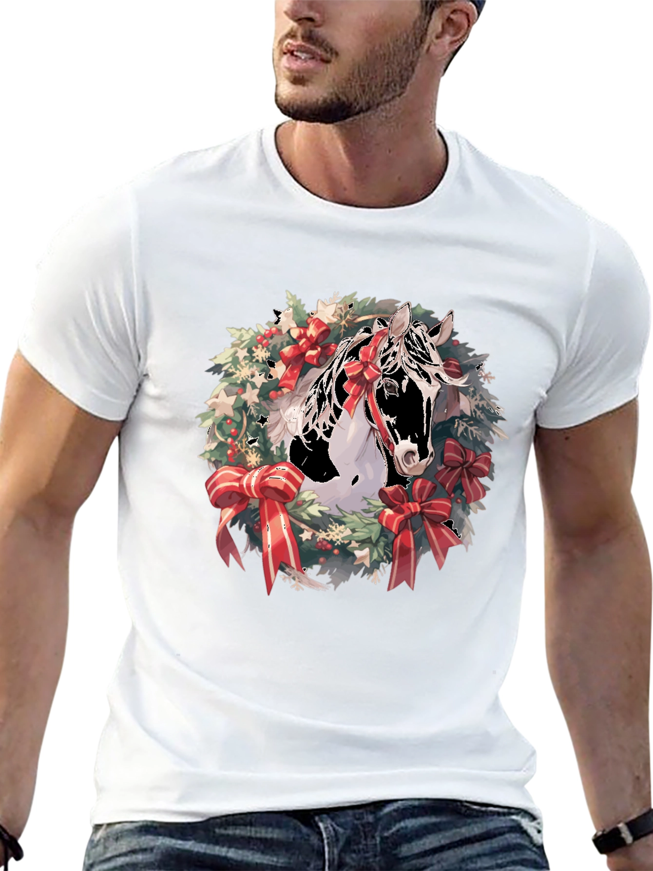 Holiday Horse Wreath Graphic T-Shirt